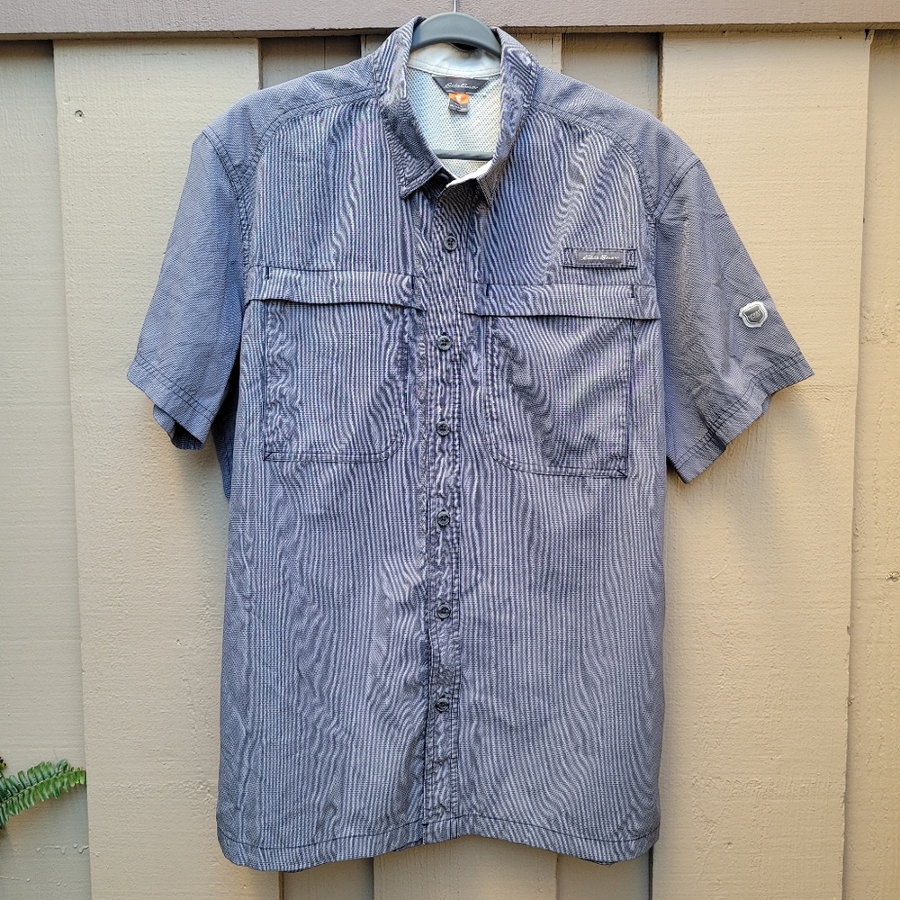 Eddie Bauer Men's L Fishing Shirt Short Sleeve Button Down Ripstop Vented Hiking